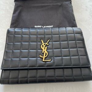 Saint Laurent Black Quilted Pouch with Gold Logo